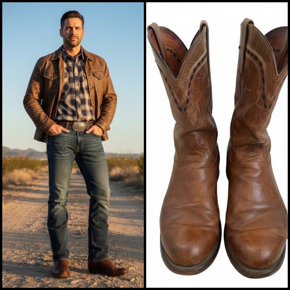 Lucchese 1883 Mad Brown Dog Leather Roper Distressed Western Rugged Boots 9D